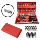 Kit de Ferramentas 46 Peças com Chave Catraca + Lanterna Tática LED Recarregável 5 em 1