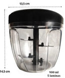 Mini Processador Manual de Alimentos 900ml com 5 Lâminas