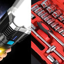 Kit de Ferramentas 46 Peças com Chave Catraca + Lanterna Tática LED Recarregável 5 em 1